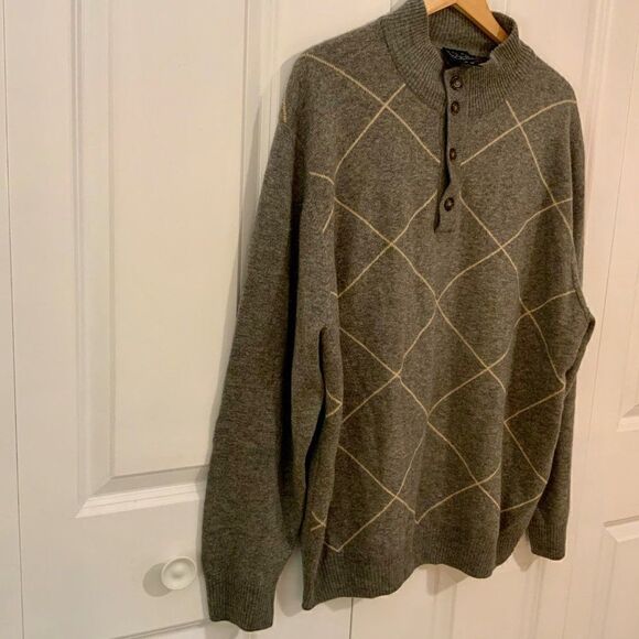 Jos. A. Bank Men’s Grey Argyle Lambs’ Wool Blend Mock Neck Sweater XL - Picture 4 of 9